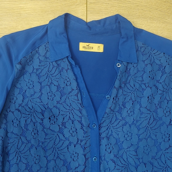 Hollister Blue Lace Blouse // size XS - Picture 2 of 5